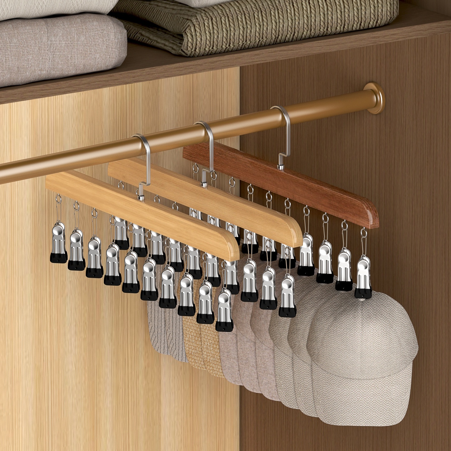 实木帽子收纳鸭舌帽子挂钩家用多功能夹子木质丝巾衣裤架