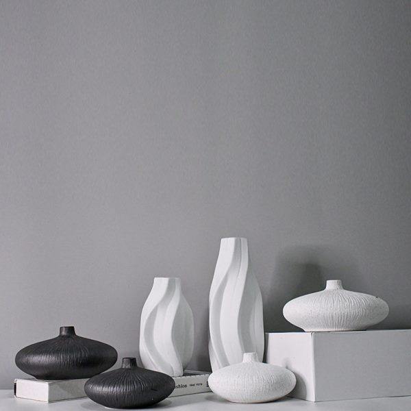 简式现器型黑白陶瓷花器新中式现简约书桌书柜酒柜花插摆件,家居饰品,花瓶,淘宝优惠券,粉丝福利购,淘宝优惠卷