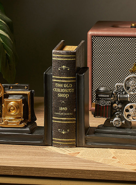 创意书挡整理桌面书架书立架复古摆件怀旧立体录影机装Y饰品轻奢