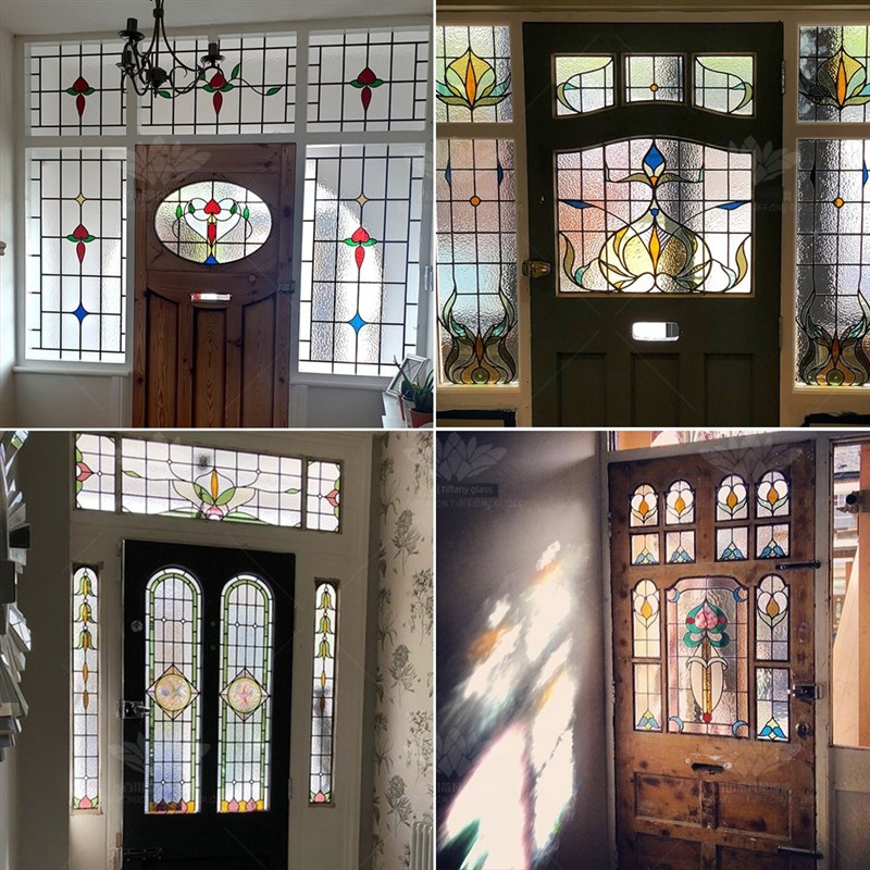 定制现代简约多彩的艺术玻璃隔断曲面H屏双面透光门窗天花法式装