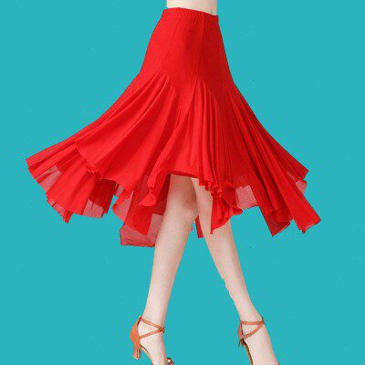 舞跳大摆裙新款交谊舞高腰网纱半身裙百褶国标中长款摩登舞裙舞裙