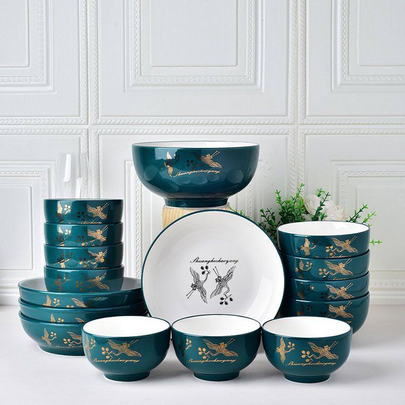 高档碗碟盘套装家用组合餐具家庭碗盘子16头祖母绿,餐饮具,餐具瓷器套装,淘宝优惠券,粉丝福利购,淘宝优惠卷