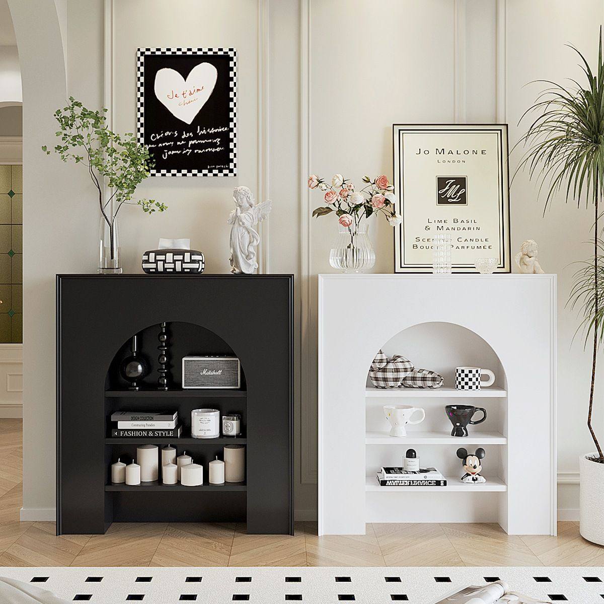 法式壁炉装饰柜靠墙玄关展示窄柜客厅沙发边柜置物架子直播间背景