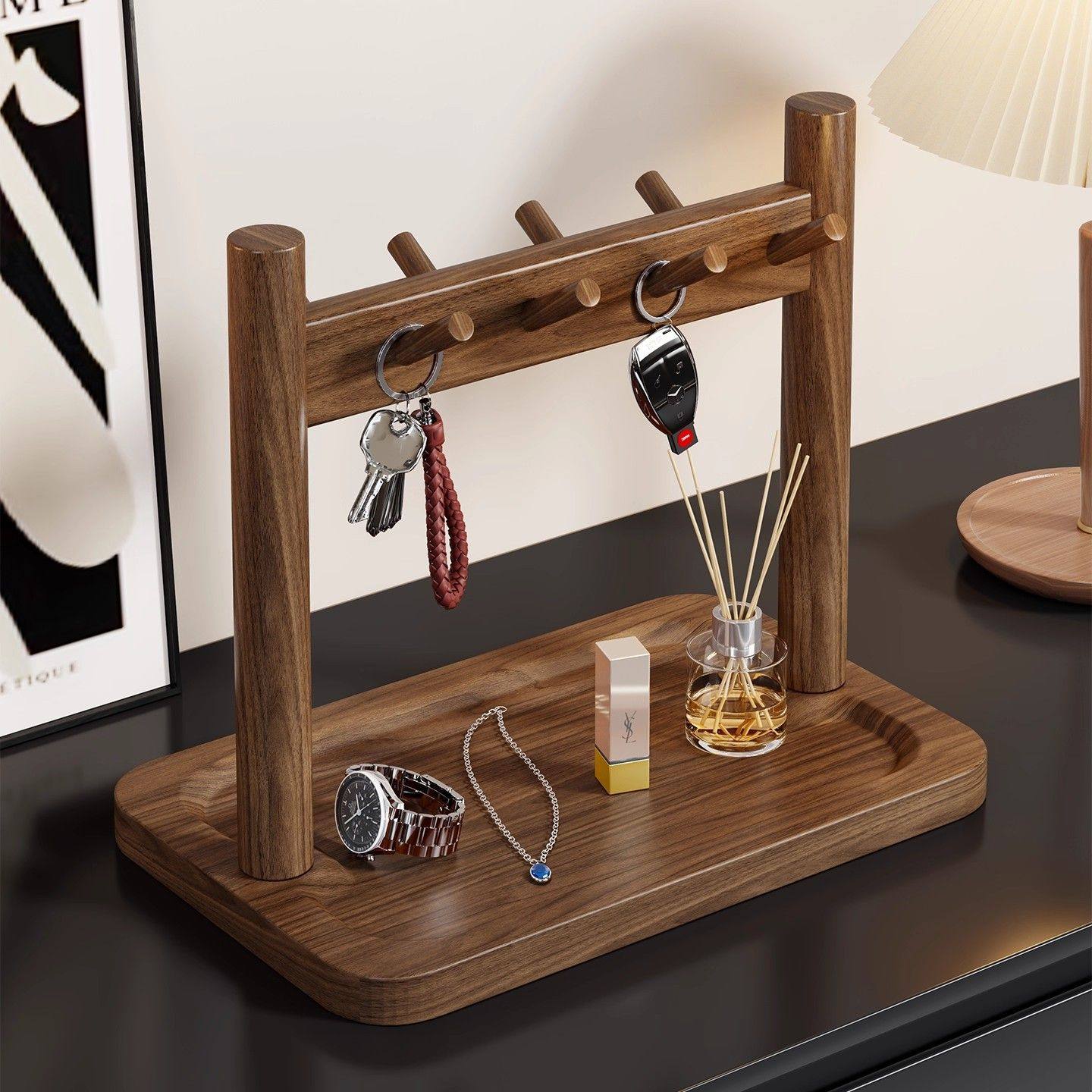 实木玄关置物架门口放钥匙收纳盒入户鞋柜上摆件展示架门厅整理盒