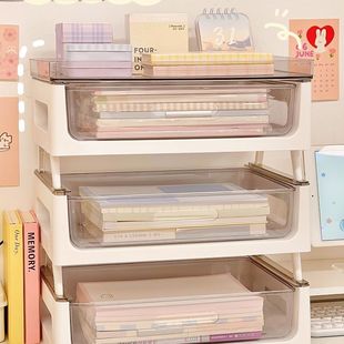 桌面收纳盒透明可叠加多层化妆品置物架简约抽屉式A4文件夹书立盒