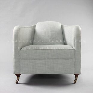 芯实木进口扶手单人de位形桃花带沙发sn欧式i滑轮脚g象亚麻布扶手