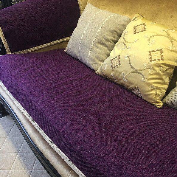 高档加厚亚麻沙发垫垫简约沙发防滑紫布艺新款纯色沙发巾四季棉麻