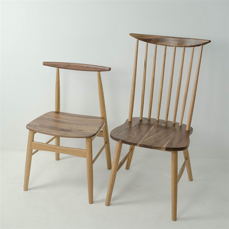 现代简约黑胡桃面白橡木拼色温莎椅d覆古实木P餐椅咖啡厅靠背椅子