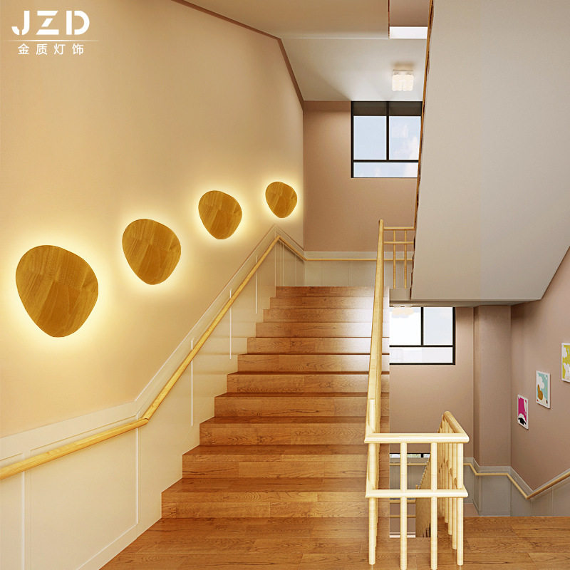 2020年新款北欧实木壁灯圆形led实木壁灯客厅餐厅卧室楼道壁灯
