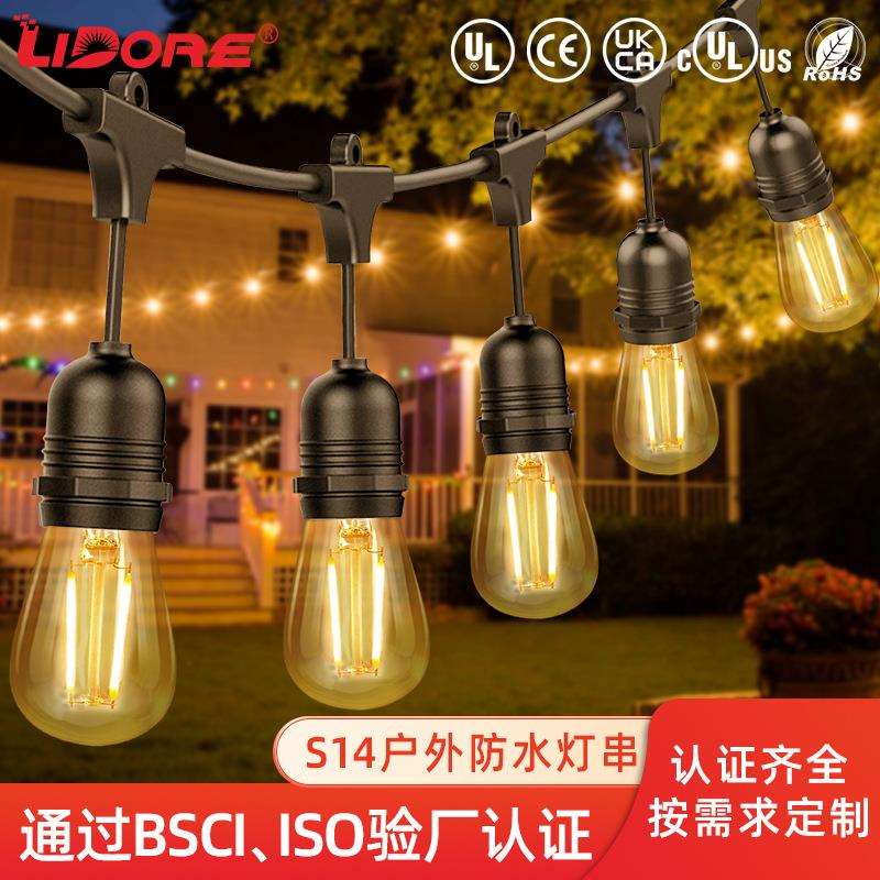 跨境s14灯串美规欧规英规跑马灯户外露营装饰氛围灯led圣诞灯灯串