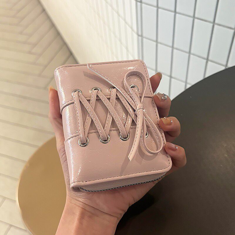 卡包女款证件收纳包钱包一体多卡位大容量绑带蝴蝶结防消磁零钱包