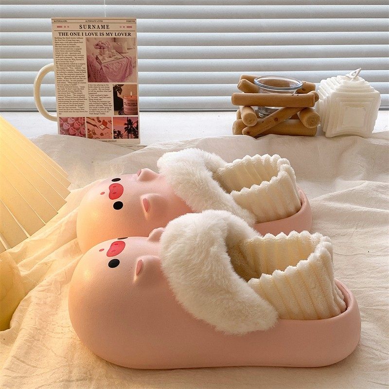 可爱小猪~棉拖鞋女秋冬季包跟室内家居防滑保暖外穿静音包头棉拖