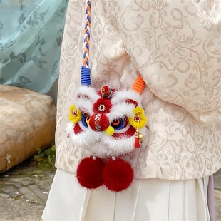 中国风中式醒狮包包手工毛绒虎头斜挎包春节过年喜庆儿童红包挎包
