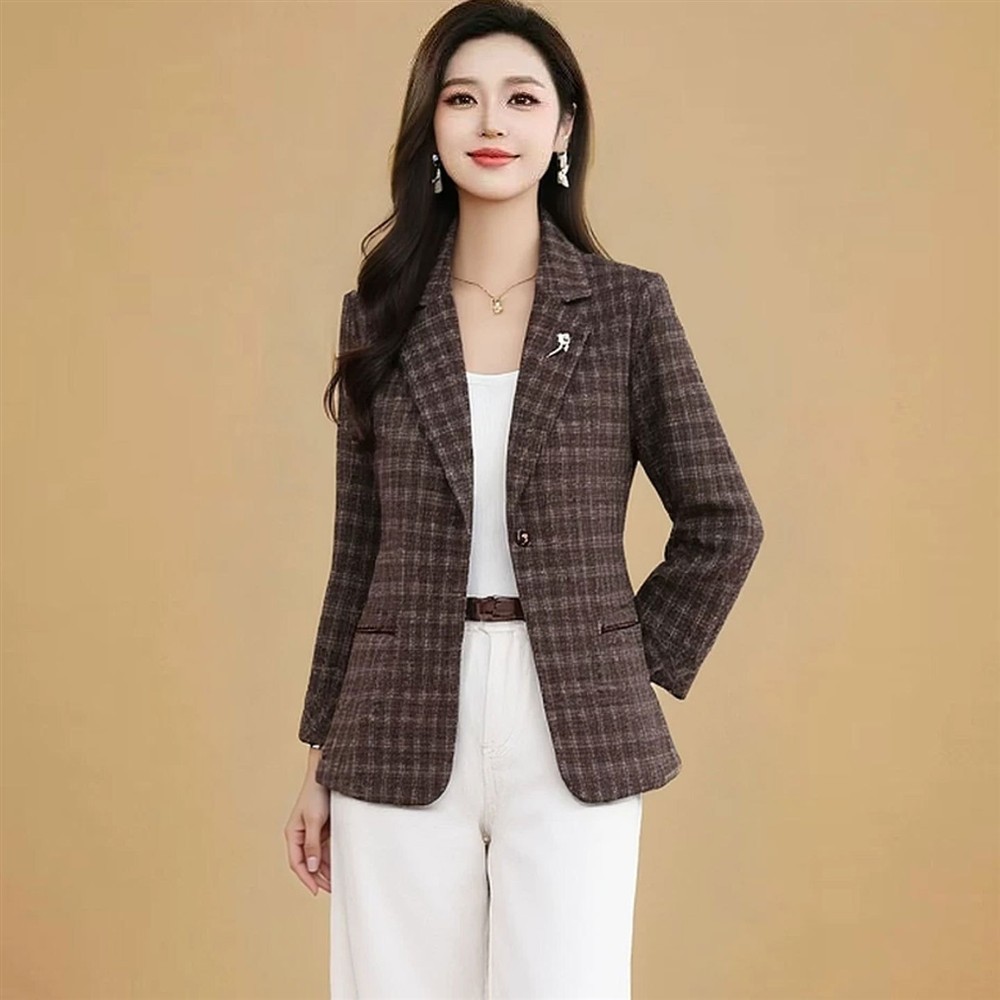 格子西装外套女2026春秋新款修身显瘦职业装工装上衣韩版气质正装