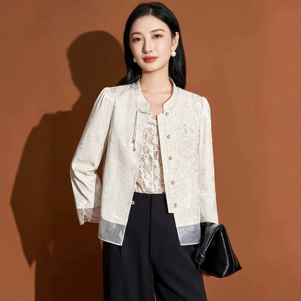 亚麻新中式国风外套女秋2026新款爆款高端年轻妈妈唐装上衣高级感
