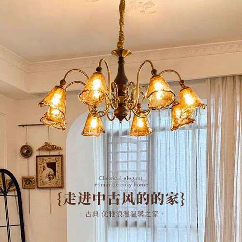 中古风客厅灯琥珀色玻璃吊灯美拉德复古酒店客厅卧室中美拉德风