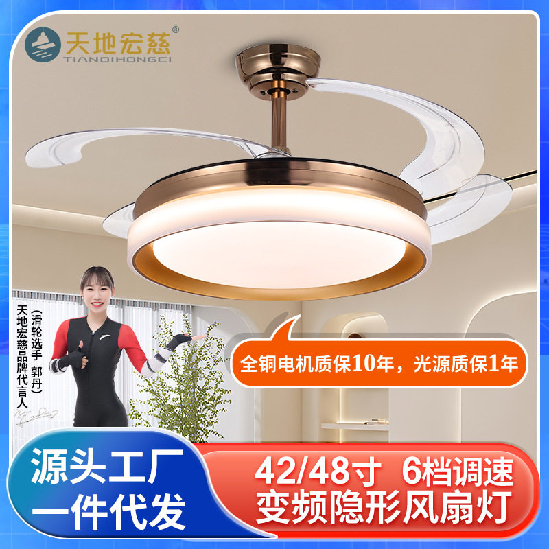 隐形风扇灯吊扇灯家用客餐厅语音控制风扇灯卧室静音智能吊扇灯