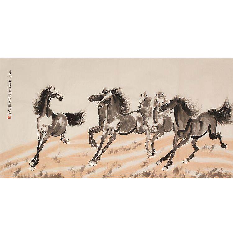 马到成功徐悲鸿马纯手绘装饰画国画水墨画房间画办公室画玄关画