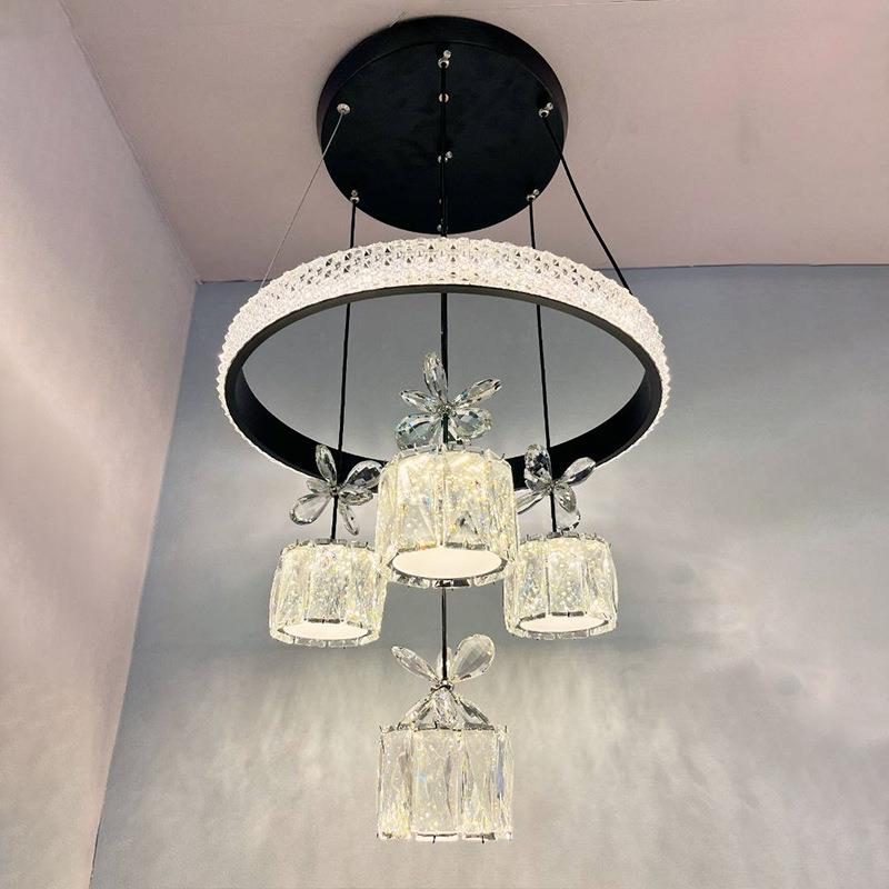 餐厅吊灯led水晶吊灯现代简约高低可调节吧台吊灯理发店装饰吊灯