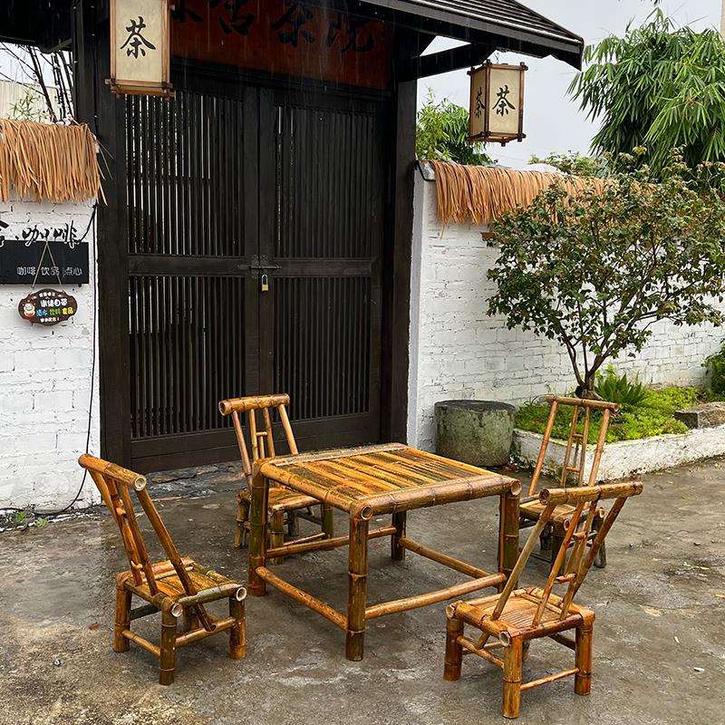 竹椅子靠背椅家用竹凳围炉煮茶阳台休闲老式手工竹椅儿童拍摄道具