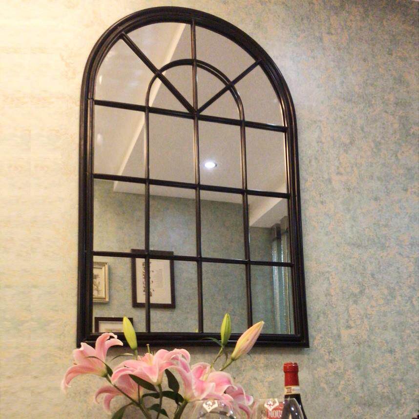 墙面装饰挂镜框欧式复古铁艺假窗镜壁饰圆弧窗户餐厅挂饰壁景客厅