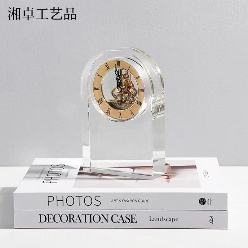 复古设计水晶透明钟表摆件样板房售楼部卧室书房客厅餐厅桌面饰品