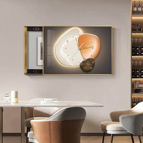 石来运转餐厅电表箱带钟表装饰画现代轻奢配电箱遮挡开关盒挂画