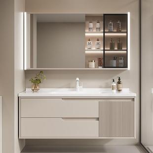 奶油风浴室柜组合现代简约卫生间陶瓷一体盆洗漱台洗手脸智能套装