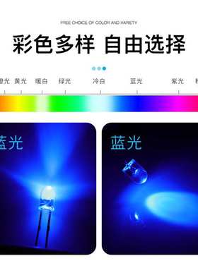 好莱光4MM圆头无边蓝光短脚高亮led灯珠 F4无边蓝灯LED发光二极管