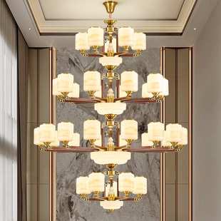 新中式吊灯全铜实木客厅灯复古中国风禅意卧室餐厅别墅挑空大吊灯