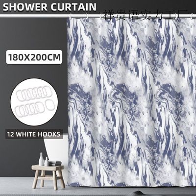 蓝白大理石纹印花PEVA浴帘防水加厚印花浴帘 浴室隔断帘 厂家现货