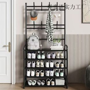 简易鞋架多层一体收纳柜家用宿舍门口鞋柜多功能落地挂衣架鞋帽架