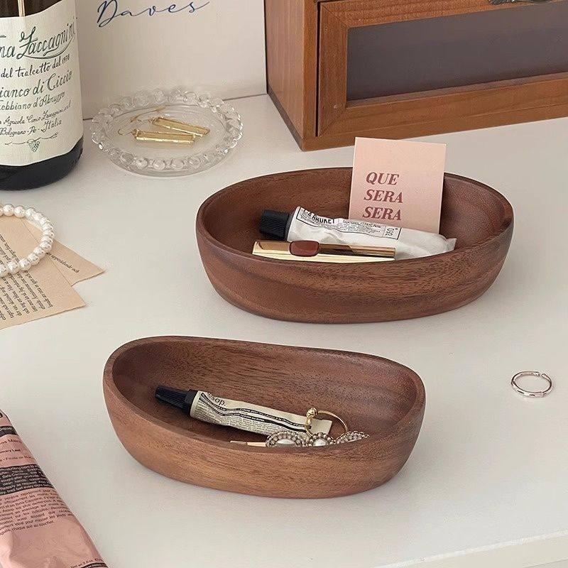 ins复古胡桃木桌面木质收纳盒首饰收纳盘玄关钥匙杂物整理置物盘,收纳整理,钥匙收纳盒,淘宝优惠券,粉丝福利购,淘宝优惠卷