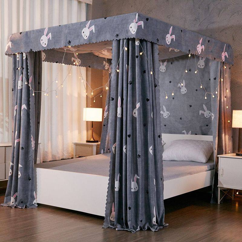 床幔公主防尘家用卧室出租房遮光床帘蚊帐一体式全封闭少女挂布帘