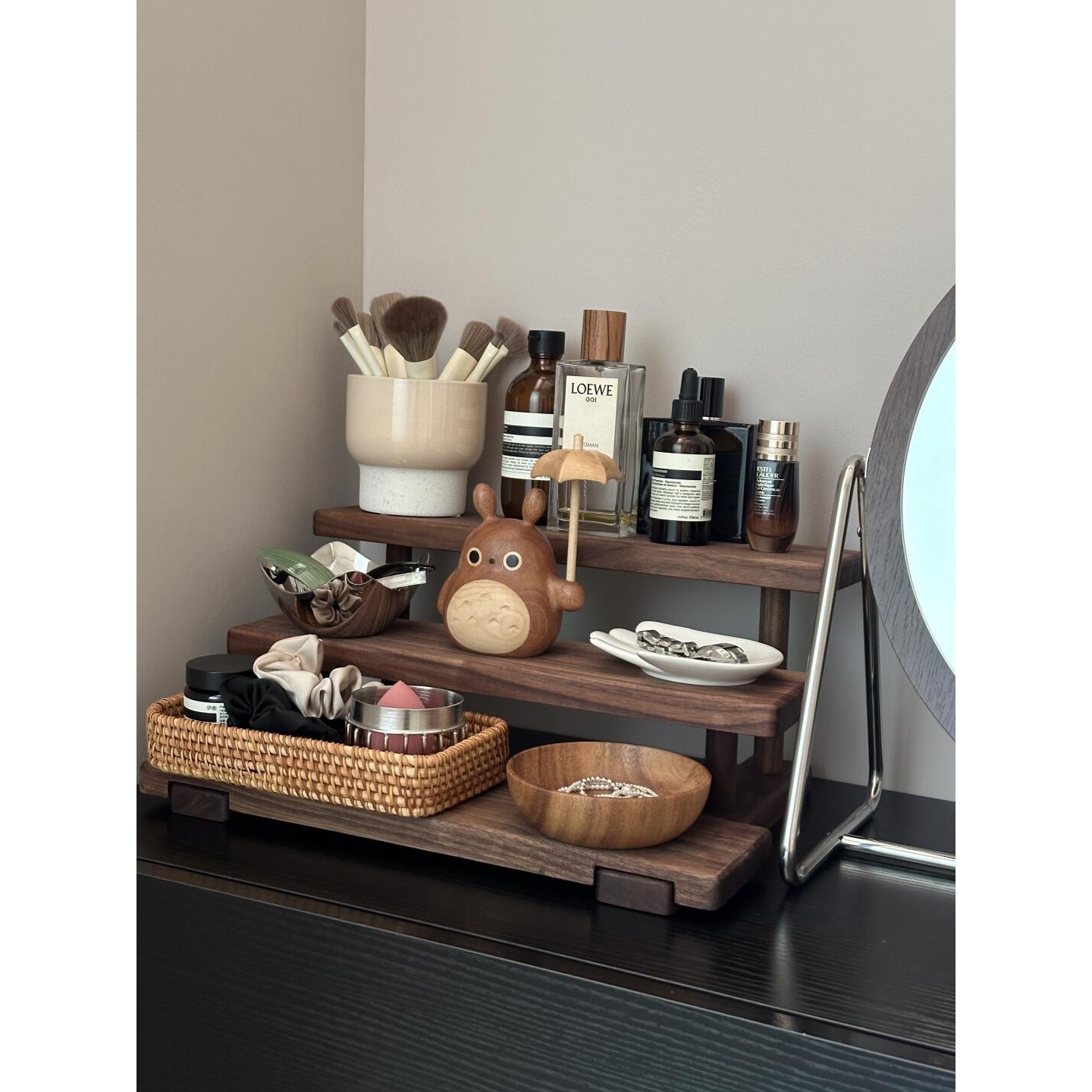 中古风化妆品架子置物架感黑胡桃色收纳架桌角杯架多层储物架,家庭/个人清洁工具,浴室角架/置物架,淘宝优惠券,粉丝福利购,淘宝优惠卷