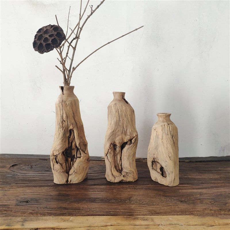 侘寂风枯木花f瓶摆件木艺干花插花瓶民宿客厅禅意装饰根雕软装摆