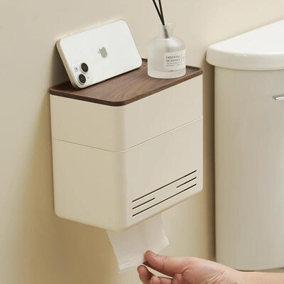 胡桃木卫生间纸巾架免打孔浴室厕纸盒放湿L巾擦手纸抽纸置物架壁