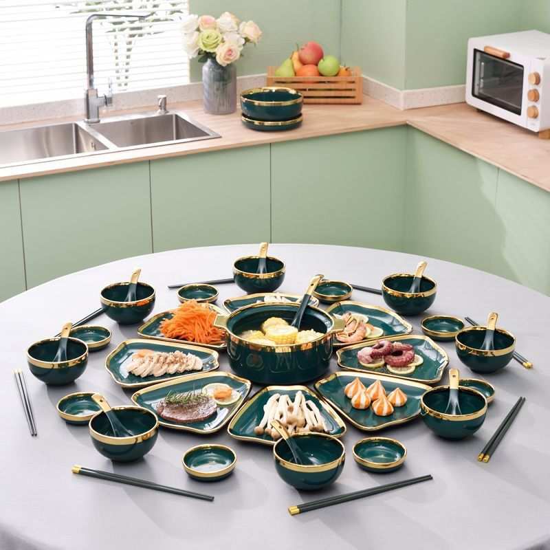 碗碟套装家用扇形圆桌摆盘火锅创意拼盘餐具 过年团圆餐具菜盘子