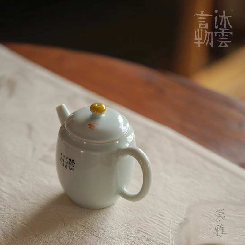 沐云言物粉彩林深见鹿茶壶景德镇中式复古手绘茶室家用人文茶器