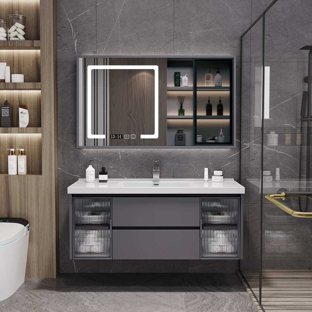 浴室盆一体简约卫生间陶瓷简约柜台柜洗漱实木合一浴室柜卫生组合