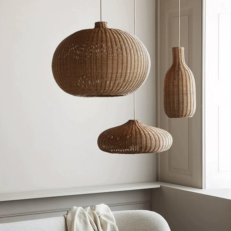 藤编吊灯日式餐厅民n宿客厅床头卧室中式茶室禅意灯复古侘寂风吊