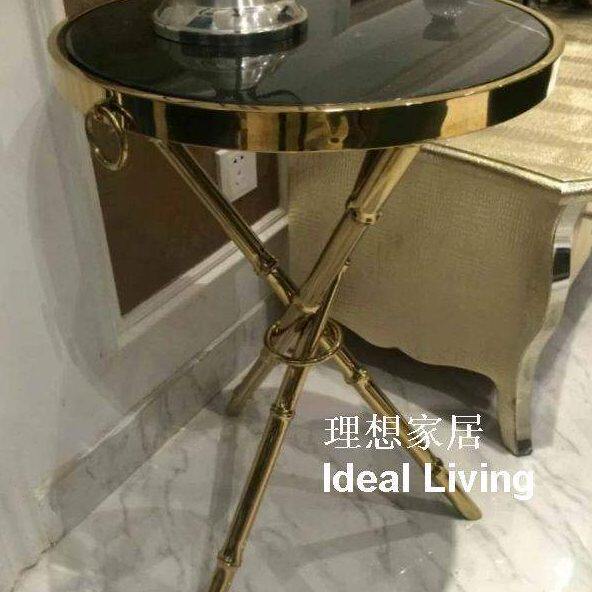 酒店不锈钢边几镀金 古典边几节角几洽谈桌  后现代新茶几 休闲竹