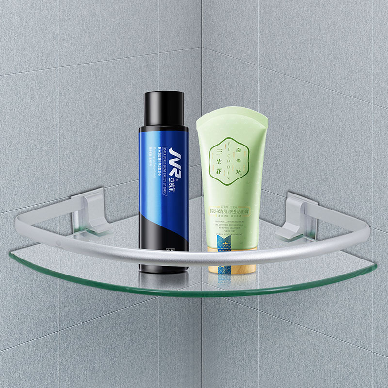 浴室三角玻璃架转角置q物架冲凉房卫生间角架三角形免打孔厕所角