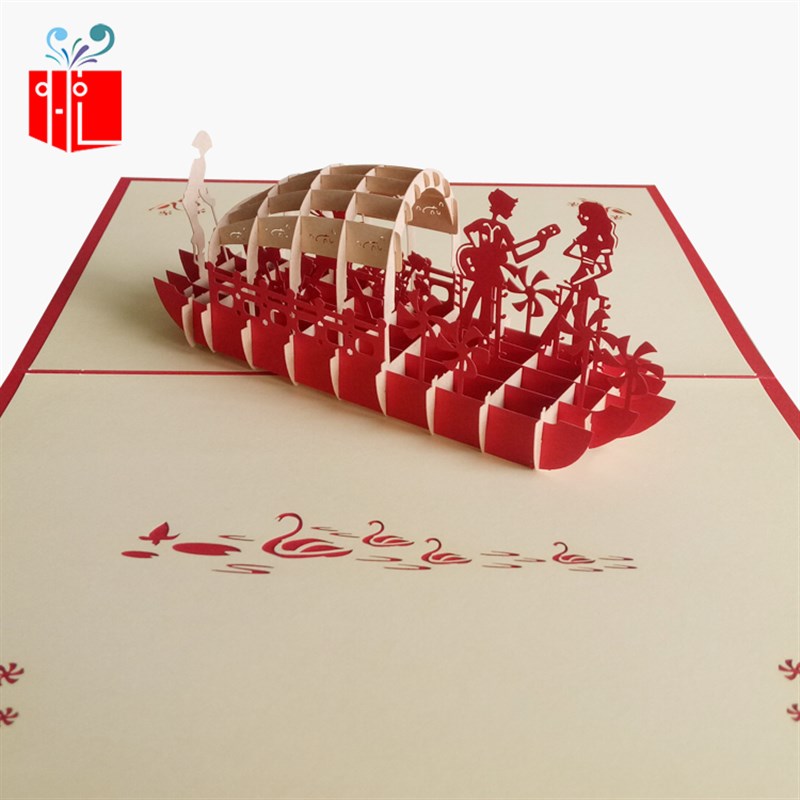 杭州3d立体贺卡定制乌篷船景区打卡创意纯手工P镂空纸雕爱情小卡