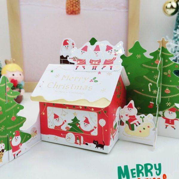 包邮台湾创意3D立体圣诞节贺卡绿树圣诞屋卡片感谢贺卡礼物装饰卡