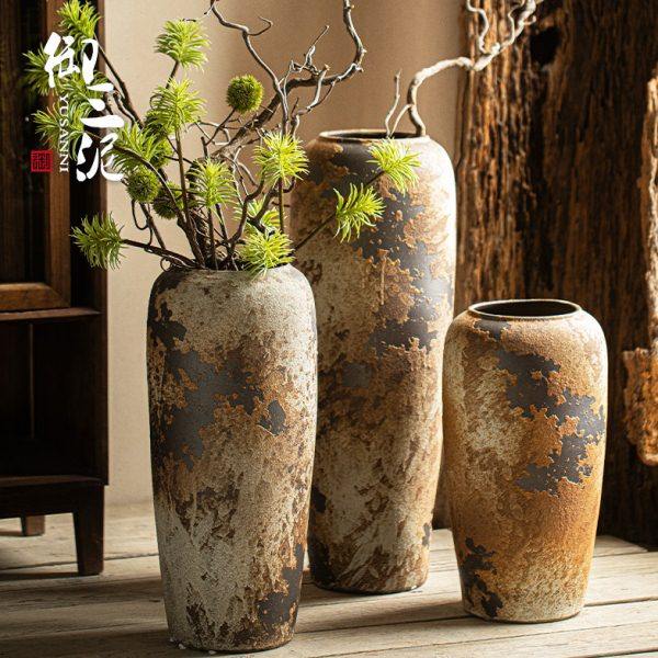 御三泥复古陶瓷花瓶客厅插花摆件民宿酒店大号落地粗陶侘寂风陶罐,家居饰品,花瓶,淘宝优惠券,粉丝福利购,淘宝优惠卷