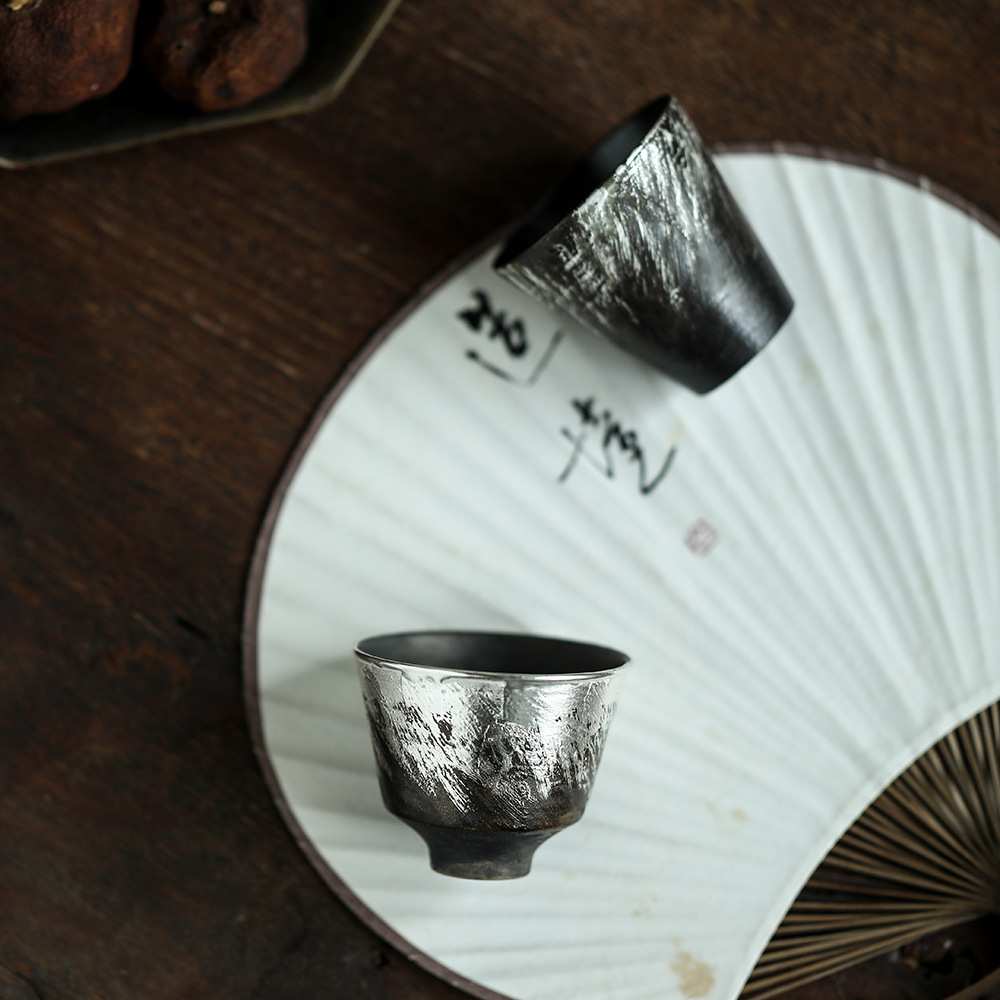 颂器出品手绘 刷银系列·景德镇传创意茶具具茶杯 小容量品杯