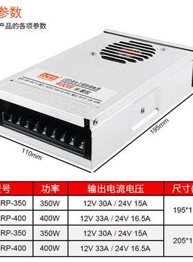 铭纬LED半灌胶防雨电源ERP-350W/400W输入220VAC转12V24V直流电源