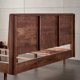 北美黑胡桃木双人床简约日式原木家具北欧实木樱桃木环抱式主卧床