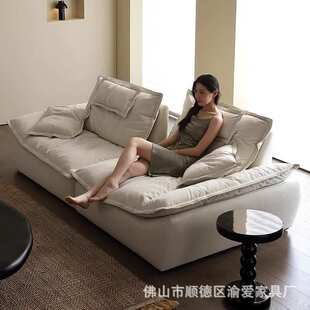 可调节翻船沙发现代磨砂布艺羽绒大坐深客厅大小户型奶油风猫抓布